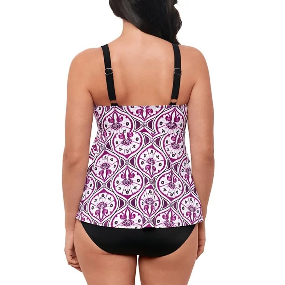Swim Solutions Women's Printed Tiered Fauxkini One-Piece Swimsuit - Picture 2 of 5
